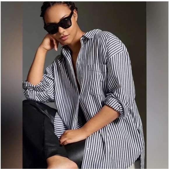 NWT Anthropologie The Bennet Buttondown Shirt by Maeve Anthracite Stripe Sz M - Picture 3 of 12